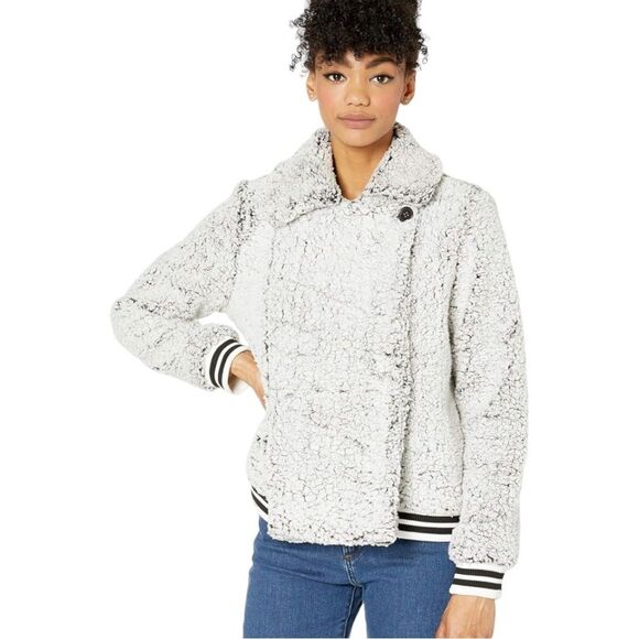 Anthropologie Jack by BB‎ Dakota Sherpa Varsity Zip Front Jacket Women Sz Small - Picture 1 of 10